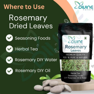 divine nature organic dried rosemary leaves for hair growth | food grade quality for seasoning food, hair and herbal tea | dust free | ideal for making rosemary water & oil