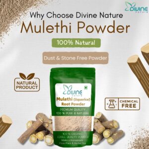 divine nature pure organic mulethi powder for face and eating | natural licorice powder for edible, drinking, skin and hair