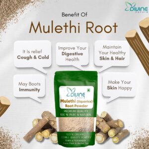 divine nature pure organic mulethi powder for face and eating | natural licorice powder for edible, drinking, skin and hair