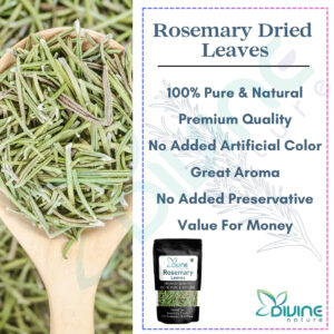 divine nature organic dried rosemary leaves for hair growth | food grade quality for seasoning food, hair and herbal tea | dust free | ideal for making rosemary water & oil