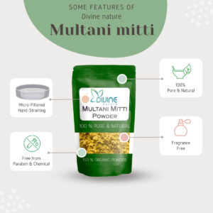 divine nature organic multani mitti powder for face pack, hair and skin | removes dead skin, cleanses pores, reduces dandruff & scalp itchiness fuller's earth, bentonite clay