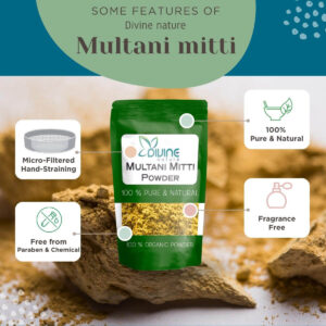 divine nature organic multani mitti powder for face pack, hair and skin | removes dead skin, cleanses pores, reduces dandruff & scalp itchiness fuller's earth, bentonite clay